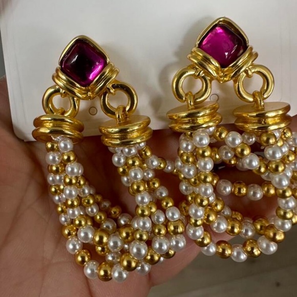 Vintage Medieval Style Pearl Beads Tassel Drop Earrings With S925 Silver Needle - Picture 5 of 16